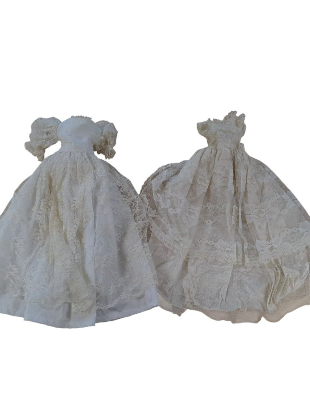 Lot of 2 Vintage Doll Long Dresses Mesh Embroidered Handmade